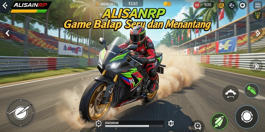 Tampilan gameplay seru di ALISANRP dengan aksi balap motor yang mendebarkan.