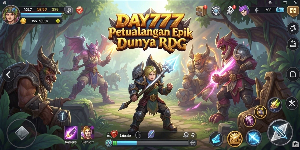 Tampilan gameplay DAY777 yang menegangkan dalam pertempuran RPG.