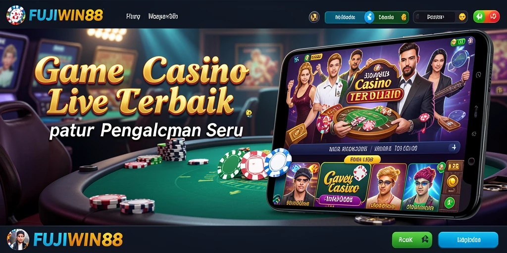 Screenshot utama FUJIWIN88 menunjukkan dealer langsung dalam aksi permainan Live Casino.