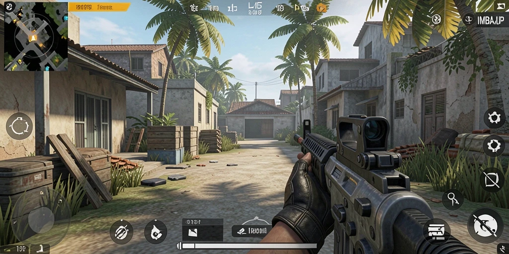 Screenshot menunjukkan aksi seru di IMBAJP dengan gameplay FPS yang mendebarkan.