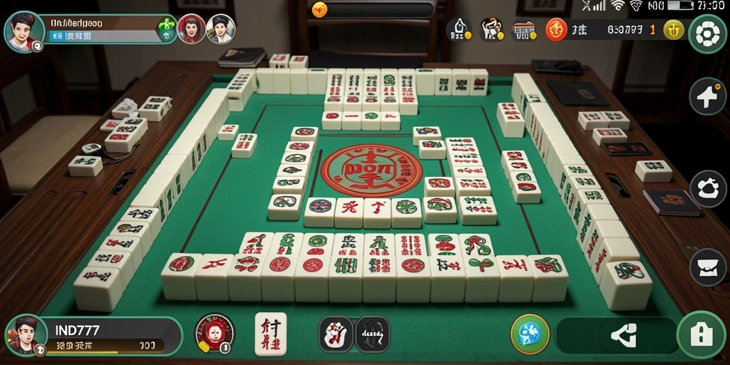 Screenshot permainan IND777 menampilkan pemain yang menyusun ubin Mahjong.