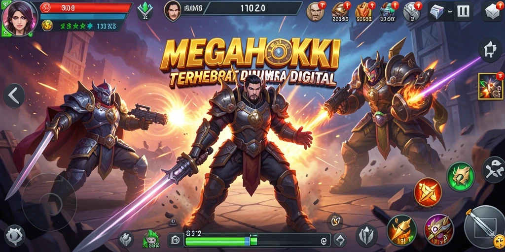 Screenshot gameplay MEGAHOKI memperlihatkan pertarungan yang seru dan dinamis.