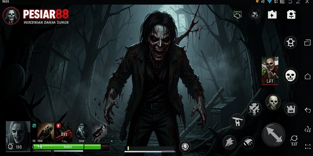 Screenshot utama PESIAR88 menampilkan suasana mencekam dalam gameplay.
