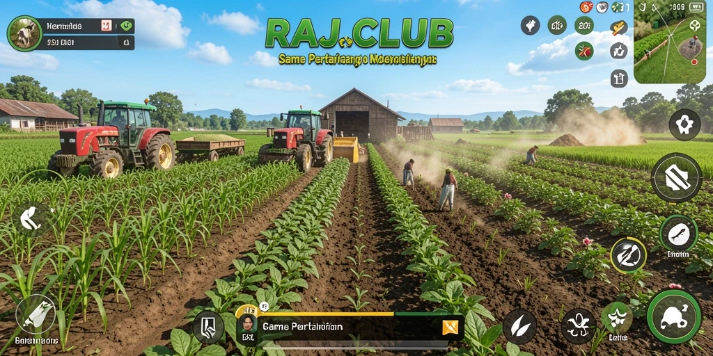 Screenshot gameplay <strong>RAJACLUB</strong> menampilkan aktivitas pertanian yang seru.