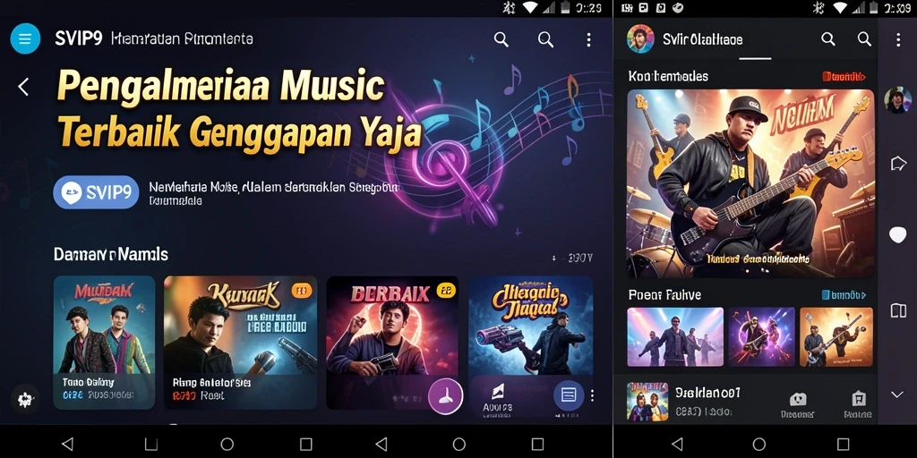 Tampilan gameplay SVIP9 dengan berbagai pilihan lagu dan interaksi pengguna.
