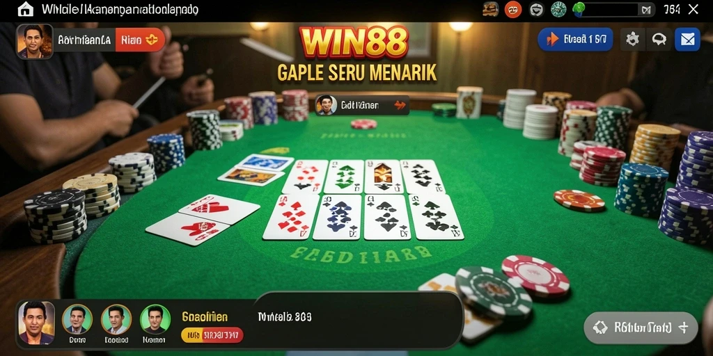 Tampilan seru permainan Gaple dalam WIN88 dengan interaksi antar pemain.