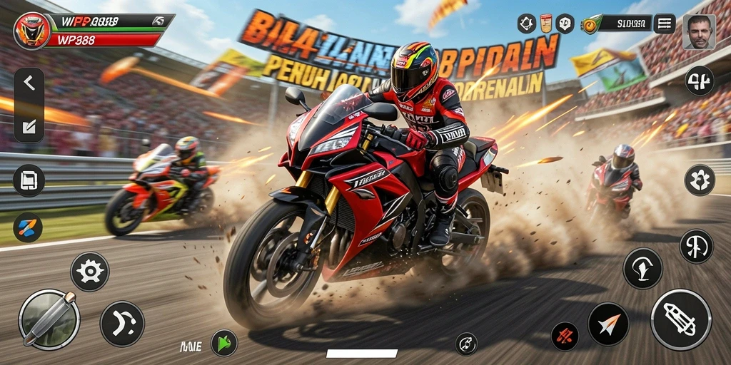 Tampilan balapan motor seru dari WP888 dengan grafik menawan.